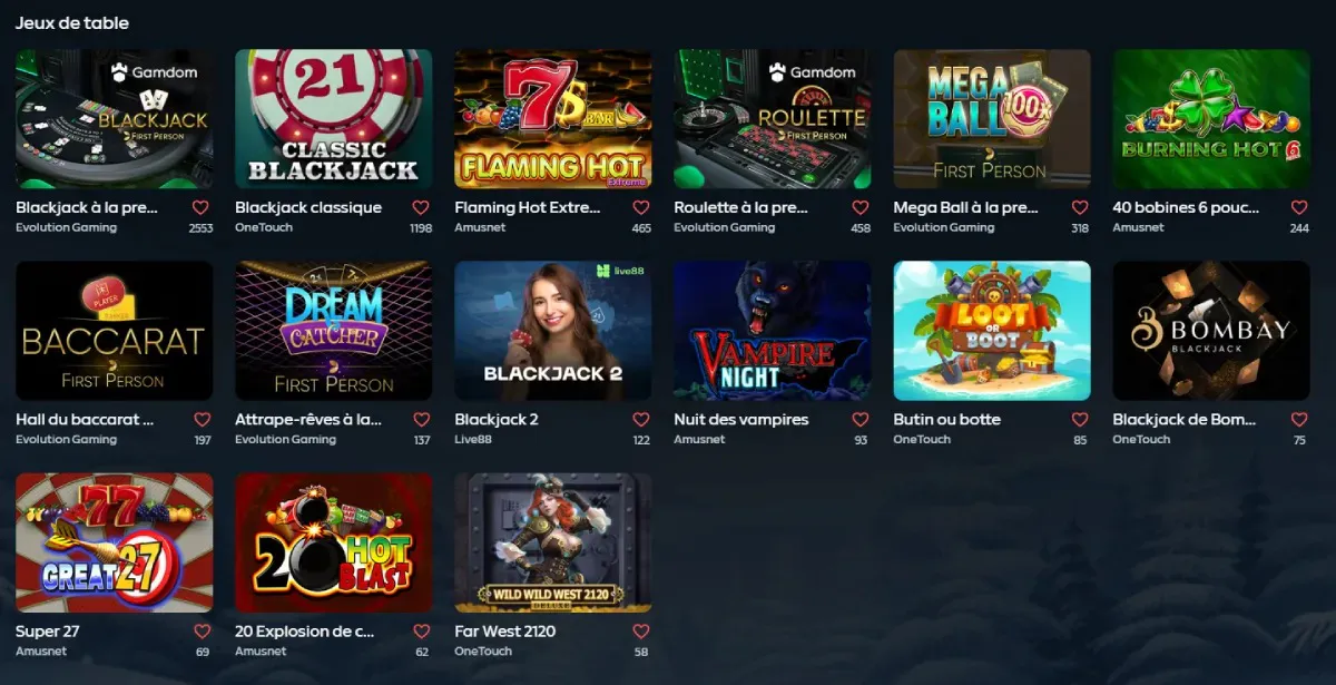 Casino en direct et jeux de table