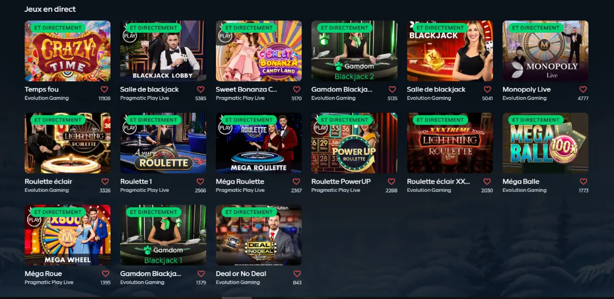 gamdom casino jeux en direct